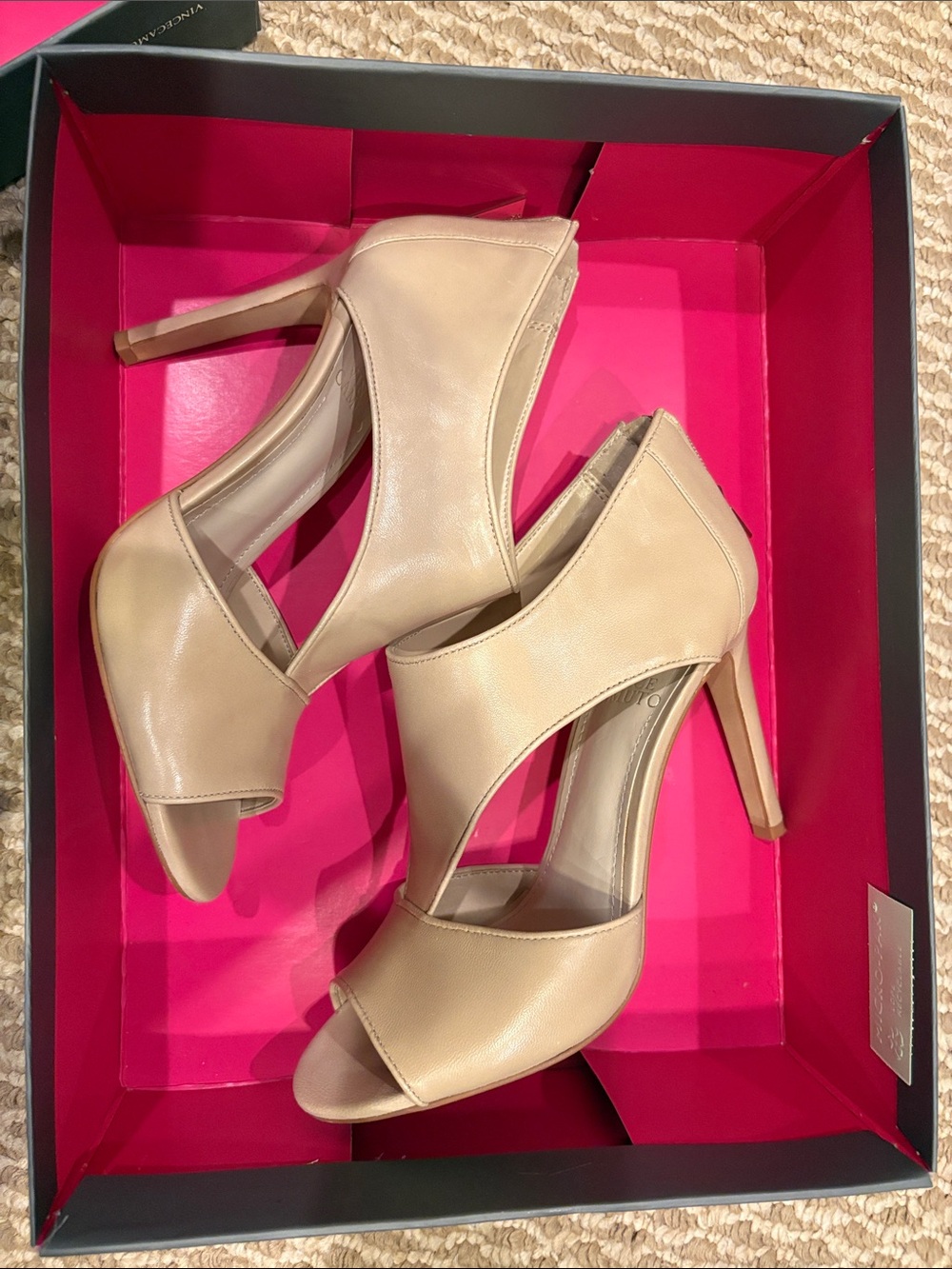 Vince Camuto Beige Open-Toe High Heel Shoes - Women's Elegant Peep-Toe Pumps